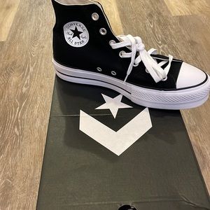 Brand new never worn black converse platform high tops in box